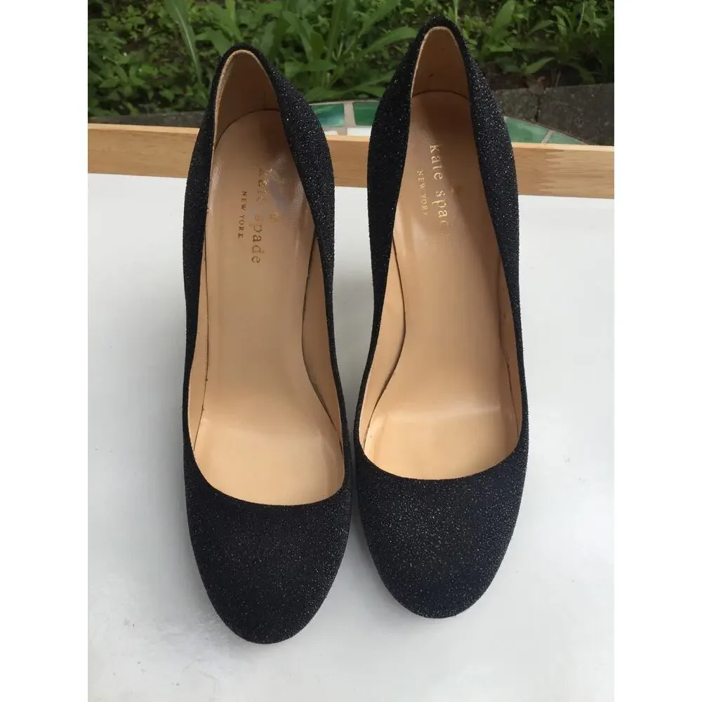 KATE SPADE Sparkly Black Dressy Evening Comfy Heels Pumps Classic 8 ITALY